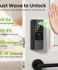 Slick Palm Vein Smart Door Lock With Built In Wifi And Keyless Entry For The Front Door featuring touch-free entry and keypad.