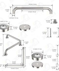 Brushed Nickel L Shaped Grab Bar 16 Inch Rock Solid Wall Mount Safety Handle detailed dimensions and components diagram.