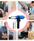 Attachment Kit For Drill With High Torque Pop Rivet Head used in woodworking and construction projects.