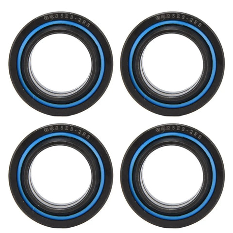 Precision Cut GE25ES-2RS Spherical Bearings 30mm Bore viewed from the front, featuring four black and blue steel units.