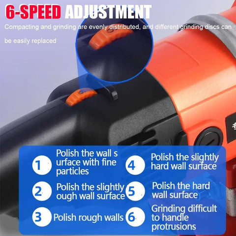 Close-up of 3000W Electric Angle Grinder And Concrete Floor Polisher Variable Speed wall planer showing 6-speed adjustment feature.