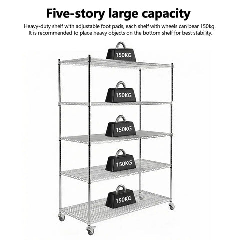 Hella Tough 5 Tier Wire Shelving Cart With Rolling Casters Adjustable Heavy Duty Storage Rack For Garage Home Shop Flex Your Space No Fuss Vertical Organization Unit, five tier steel cart with weights.