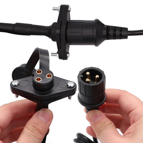 Close-up of connectors on 12V Winch Corded Manual Remote Control Kit For ATV UTV Winch, 10 Ft Cable, Plug And Play Wiring