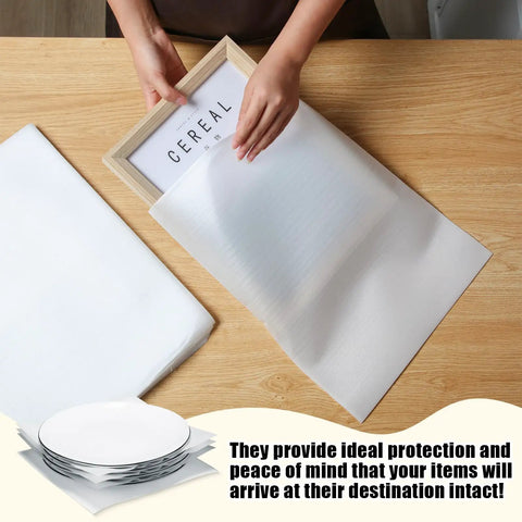 Top Tier Dish Packing Kit For A No Sweat Move With 60 Heavy Duty Foam Sheets And 180 Cushioned Plate Pouches To Shield Your Glassware Through Any Relocation Season. Using foam sheets to wrap a framed item on a wooden table.