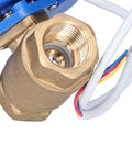 Top Tier Heavy Duty DC12V Brass Electric Ball Valve Shutoff close-up showing brass structure and electrical wiring.