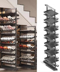 Heavy Duty Premium Adjustable Pull Out Shoe Rack, Stackable Vertical Closet Organizer with multiple tiers for shoes.