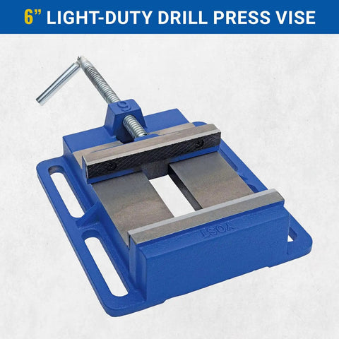 LDPV-6 6 Inch Drill Press Vise With Cast Iron Body And Texture Jaws, Portable Workhorse Clamp, Blue Finish, top view