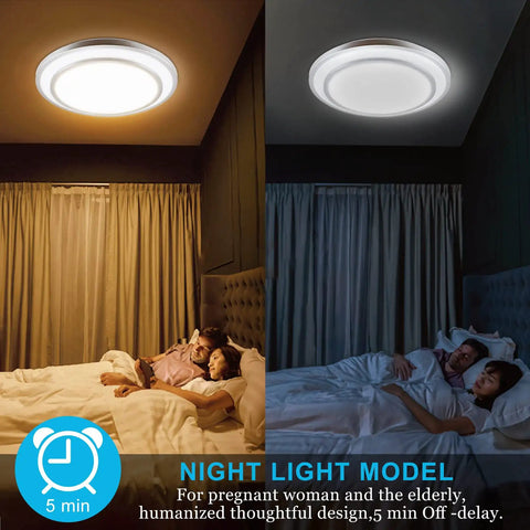 48W Dimmable LED Flush Mount Ceiling Light With Remote, 20 Inch Close To Ceiling Fixture for bedroom night light mode