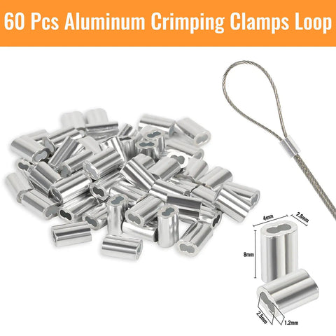 60 Pcs Aluminum Crimping Clamps Loop for Job Site Ready 1/16 Inch Stainless Steel Wire Rope Cable Spool projects.