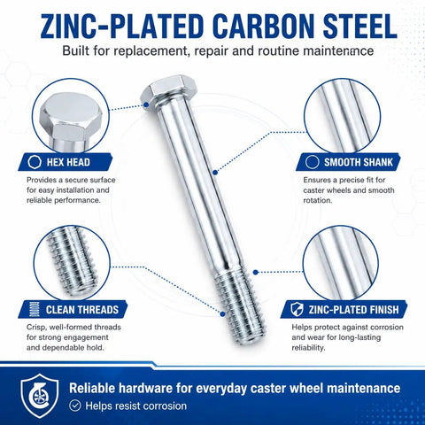 Real Deal Heavy Duty Caster Wheel Bolt Kit 5/16 18 Thread by 2.24 Inch carbon steel hex head high-quality bolt with zinc plating.