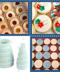 Crethinkaty 8-piece plastic two-sided round cookie cutter set; nesting rings shown with jam cookies.