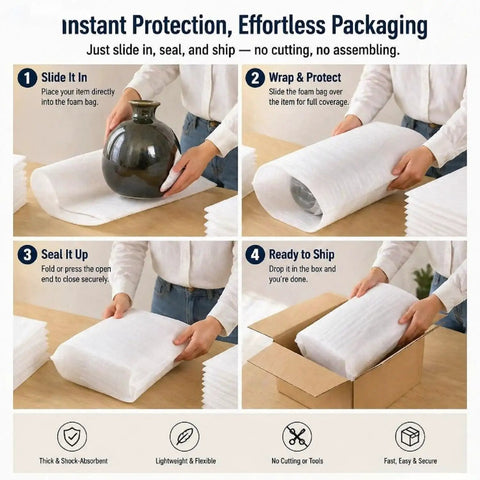 10 Pack Extra Large Foam Packing Pouches 24 By 36 Inch Top Shelf Moving Supplies for wrapping a vase securely.