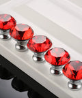 5 Pcs Red Crystal Cabinet Knobs Knockout Diamond Shape Handles with Screws for Dresser Closet Wardrobe Cupboard Kitchen Furniture to Get that Bougie Vibe in Shiny Polished Chrome Glass Pulls total game changer decor, showcased on a white surface.
