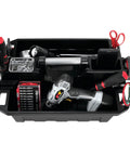 On The Go Tool Caddy with Magnetic Tray Heavy Duty Portable Organizer for Gear, showing tools in two oversized compartments.