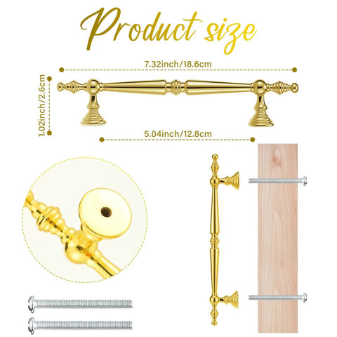 Heavy Duty Vintage Gold Cabinet Drawer Pulls Sweet Set Of 10 Handles With Antique Brass Finish product size detail 7.32 inches long
