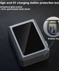 Heavy Duty Ev Charger Protection Box Wall Mount Storage Locker featuring integrated cable management, made of galvanized steel and tempered glass.