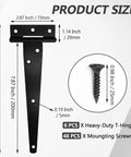 Product size image showing Badass Eight Inch Black T Strap Barn Door Hinges Built Like A Tank From Solid Cast Iron Heavy Duty Hardware.
