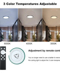 12 Inch Dope Motion Sensor Ceiling Light LED Flush Mount showing 3000K, 4000K, 6000K color temperatures and remote control.