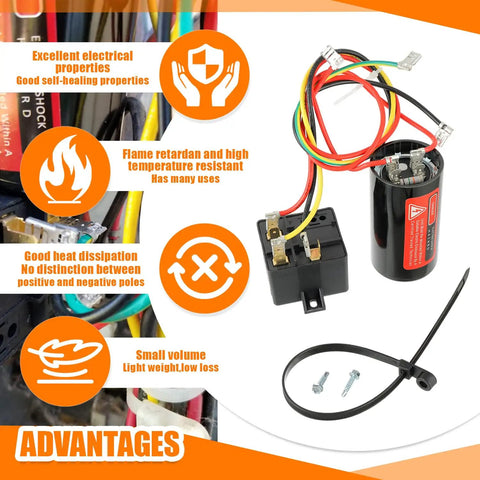 Csr U1 Hard Start Capacitor Kit For One To Three Ton Air Conditioners Pre Wired Setup with color-coded leads and connectors.
