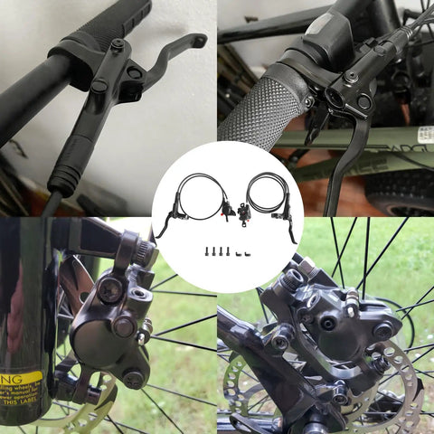 MT200 Hydraulic Disc Brake Set For Mountain Bikes Front 800mm Rear 1550mm Two Piston Calipers In Use On Bicycle