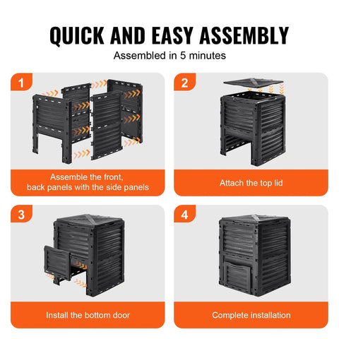 Assembly steps for Garden Compost Bin 80 Gallon Large Outdoor Composter With Top Lid And Bottom Door BPA Free Lightweight