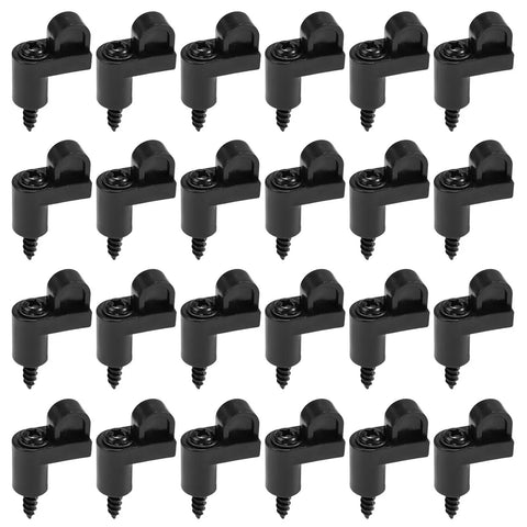 Level up home security with Rock Solid Stormproof Retainers and Matching Alloy Screws. Lock Window Screens Tight against Harsh Weather. Heavy Duty Weather Nylon Frame Clips for Standard Size Storm Panel Reinforcement. Complete 24 Piece Kit. Display of 24 black nylon storm clips with screws.