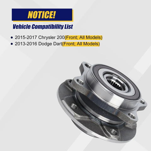 Straight Up Beefy Front Wheel Bearing And Hub Assembly Part 513348, compatible with 2015-2017 Chrysler 200 and 2013-2016 Dodge Dart.