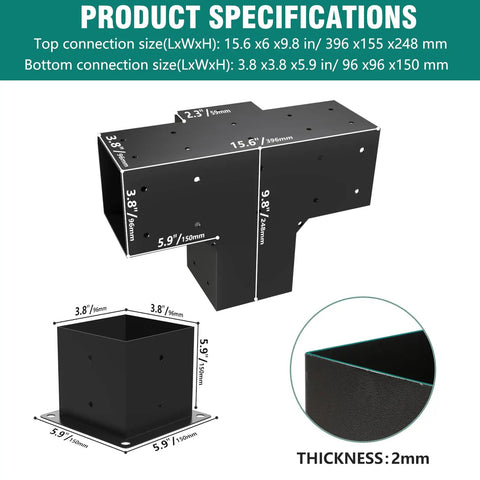 Two Pack 4x4 Pergola Brackets Kit With Four Way T Brackets And Corner Bracket For Gazebos And Sheds Post Base For 3.5x3.5 Inch Wood Beams Patio Sunshade Mount Holes