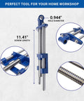 9 Inch Front Woodworking Vise With Guide Bars, Heavy Duty Cast Iron Body And Steel Main Screw in blue, detailed measurements