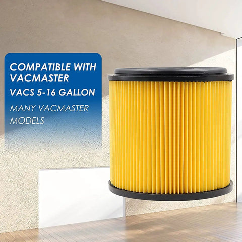 Cartridge filter for wet dry vacuums, compatible with Vacmaster 5-16 gallon, pleated design, two pack standard