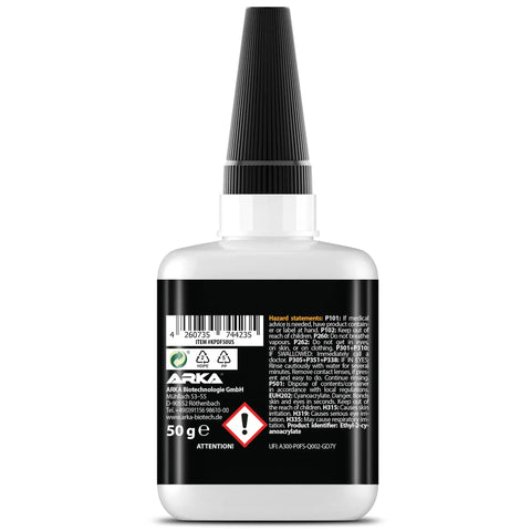 Back view of Pro Grade Thin Liquid Capillary Action Adhesive For Tight Cracks 50g Value Size With Fast Wicking For Plastic Wood And Metal