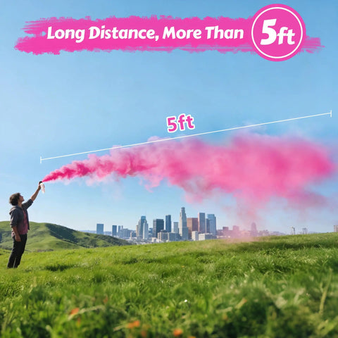 Epic Gender Reveal Fire Extinguisher Multipack Featuring Snazzy Biodegradable Color Powder Blasters shooting 5ft pink smoke outdoors.