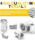 Flat Head Aluminum Rivet Nuts Kit With 110 Pieces In M3 M4 M5 M6 M8 Sizes, heavy duty aluminum alloy fasteners with knurled bodies