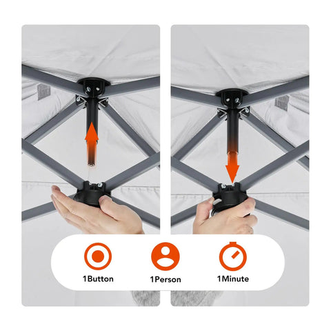 Setup mechanism of 10x10 Pop Up Canopy With Center Lock One Push Instant Setup And No Fuss Wheeled Outdoor Gazebo Beach Tent