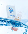 Dead Nuts Accurate Alkaline Water pH Test Kit For Drinking Liquids in an underwater setting showcasing the squeeze bottle and packaging.