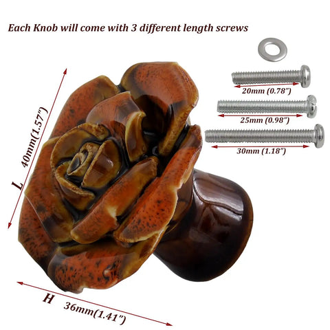 Top Shelf Vintage Floral Ceramic Cabinet Knobs And Dresser Drawer Pulls In Radiant Red featuring a rose design with screws.