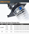 Close-up of 4 Inch Left Spiral Transparent Dust Collection Hose 5 Ft With Two Key Hose Clamps attached to workshop equipment