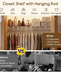 Built Tough Wall Mounted Closet Shelves Featuring Ventilated Heavy Duty Metal Wire Organizers with hanging rod and clothes.