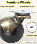 Heavy Duty 2 Inch Ball Casters With Silent Polypropylene Wheels And Antique Brass Swivel Plates showing detailed design and features.