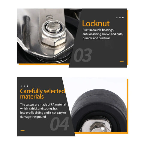 Set Of 4 Heavy Duty Swivel Casters With Locking Brakes 3 Inch Universal Wheels close-up of locknut and material detail
