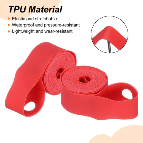 Puncture Proof TPU Rim Strip For 20 Inch Bicycle Tires Red Tire Liner And Inner Tube Protector, showcased with features and material.