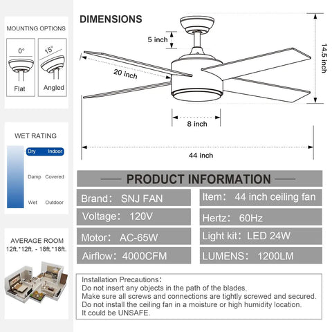 Dope 52 Inch Ceiling Fan With Reversible DC Motor And Dual Remote Control Black And Brown Double Sided Blades For Any Room Energy Efficient Quiet Cooling With Remote Speed Dimming Lights dimensions and specifications chart.