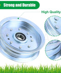 Heavy Duty Idler Pulley Replacement For John Deere GY22172 And GY20629 Fits 42 Deck D130 Mower Parts with shiny metal finish.