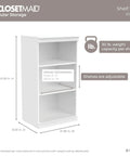 Versatile Modular Storage Shelf With Three Adjustable Shelves Stackable Closet Organizer featuring clean trim solid backing, white color dimensions 40.29 H x 21.38 W x 15.91 D.