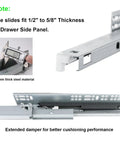 Slick Six Pack Of 16 Inch Soft Close Undermount Full Extension Drawer Slides featuring 1.6mm thick steel for drawer panel thickness.