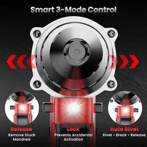 Smart 3-mode control panel of Heavy Duty Brushless Cordless Rivet Gun Compatible With Milwaukee M18 Batteries for precise riveting.