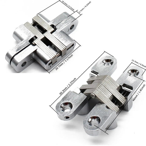 Killer Concealed Cross Hinge Pair for Sleek Door Setup Heavy Duty Stainless Steel, 60.3mm x 29.7mm, perfect for room dividers.