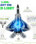 Dope Remote Control Jet Plane With Extra 3 Batteries, LED Lights, Easy To Fly; top view of RC jet showing features.