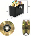 4 Inch Sliding Door Rollers V Groove Wheels With Welded Brackets Double Bearing 3000 Lb Capacity, showing design and size measurements.