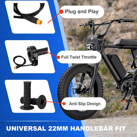 Plug And Play Full Twist Throttle With Preinstalled Grips For Electric Dirt Bikes, anti-slip design, 22mm handlebars.